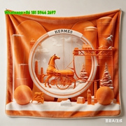 Hermès Inspired Orange Horse Carriage Flannel Throw Blanket IMG_5409